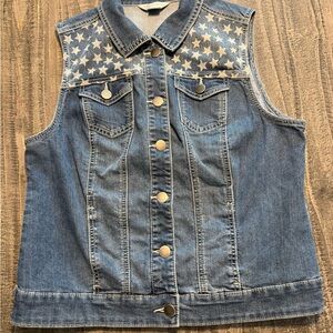 Christopher & Banks Blue Denim Embellished Stars Vest